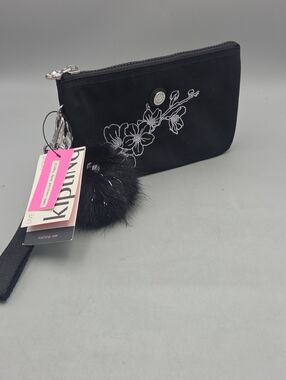 Kipling Creativity XL Wristlet Black Floral embroidery New